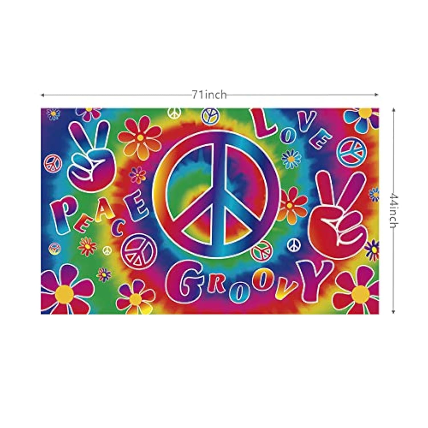 71×44 Rainbow Retro Hippie Backdrop — Groovy 60s Boho Party Decoration