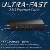 8-Port 2.5Gb Multi-Gigabit Unmanaged Gaming Switch, Teg-S380, 8 X 2.5Gbase-T Ports, 25Gbps Switching Capacity, Ethernet Splitter, Ndaa & Taa Compliant, Fanless, Protection, Black