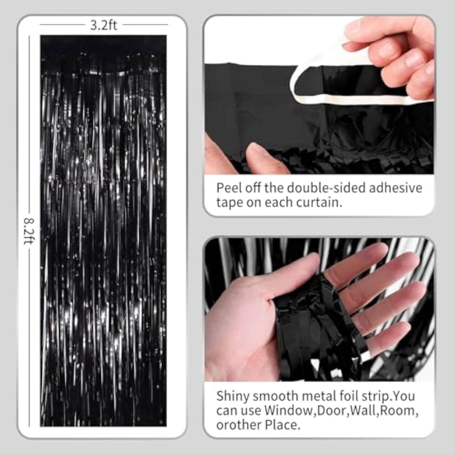 5-Pack Black Foil Fringe Curtain Streamers for Halloween Party Decor