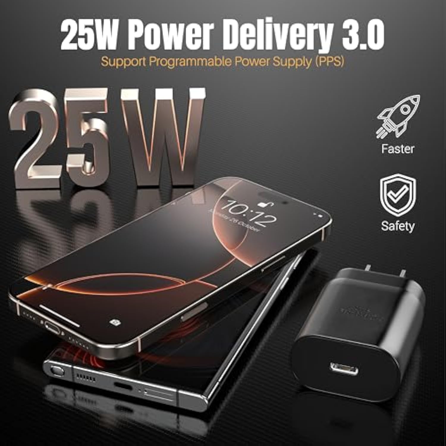 Galaxy S25 S24 Usb C Charging Block 25W Pd Super Fast Charger Type C Wall Plug Adapter Quick Charge For Samsung Galaxy S25/S24/S23/S22/S21/S20/Z Fold 3/4/5/Note20/Iphone 16/15 (Black 1Pack)