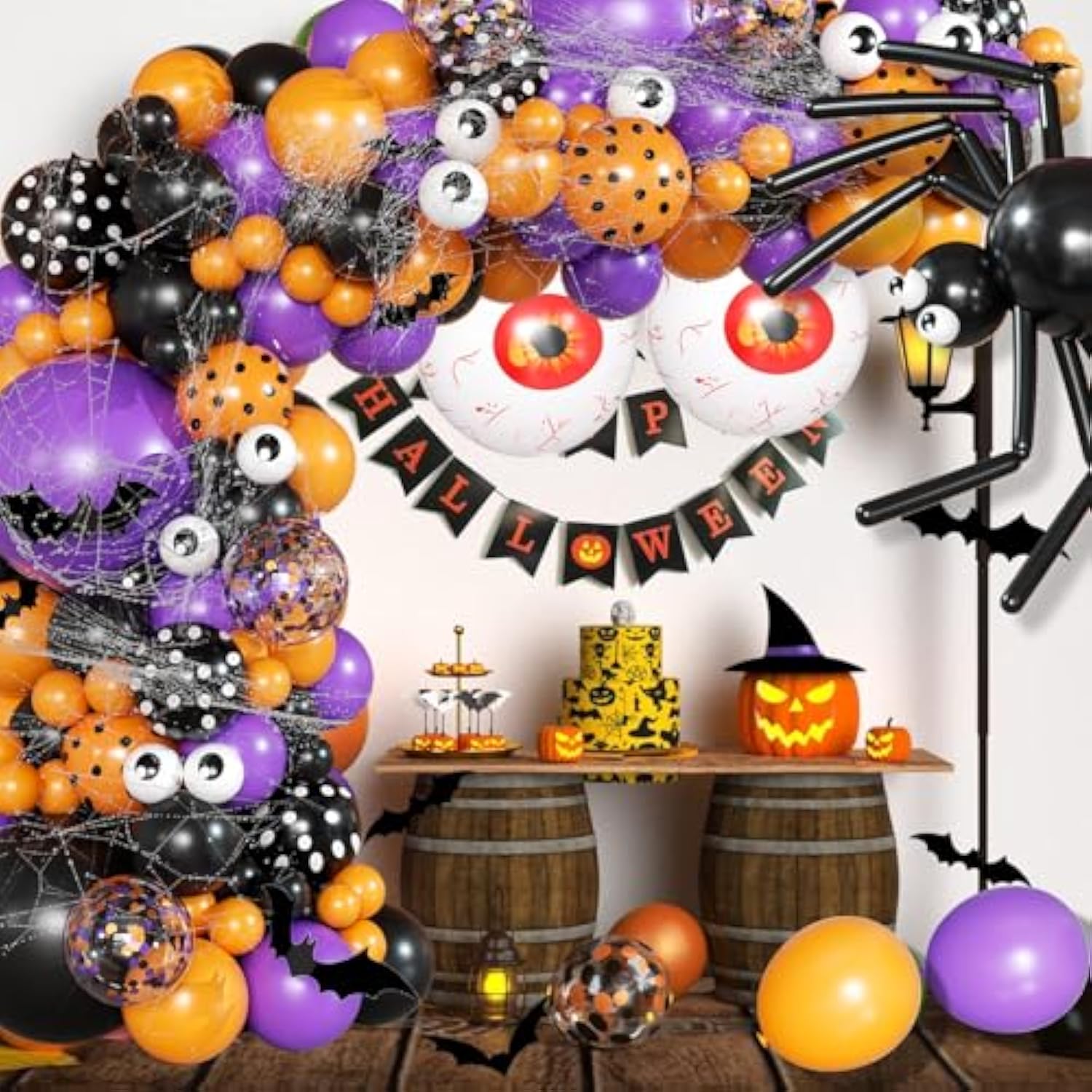132Pcs Halloween Balloon Arch Kit - Scary Garland with Plastic Bloodshot Eyeballs Decor