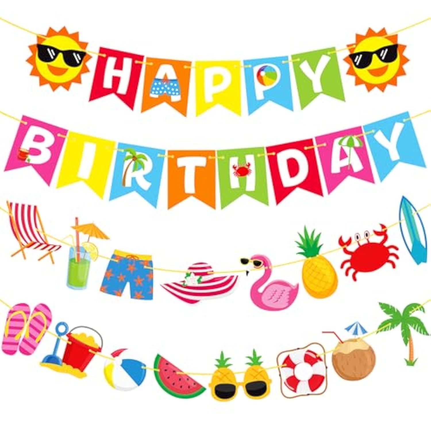 Beach Birthday Banner Birthday Party Decorations 4Pcs Summer Hawaiian Supplies Beach Pool Party Happy Birthday Banner For Luau Theme Baby Shower