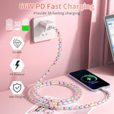 For Iphone Charging Cable 66W Beaded Phone Charger Cable [Mfi Certified] 6.6Ft/2M Long Fast Charger Cord Cute Usb A Charging Cord For Iphone 14 13 12 11 Pro Max 8 Plus For Ipad Pro Transparent