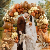 140PCS Fall Balloon Arch Kit with Brown Nude Gold Orange Balloons for Thanksgiving