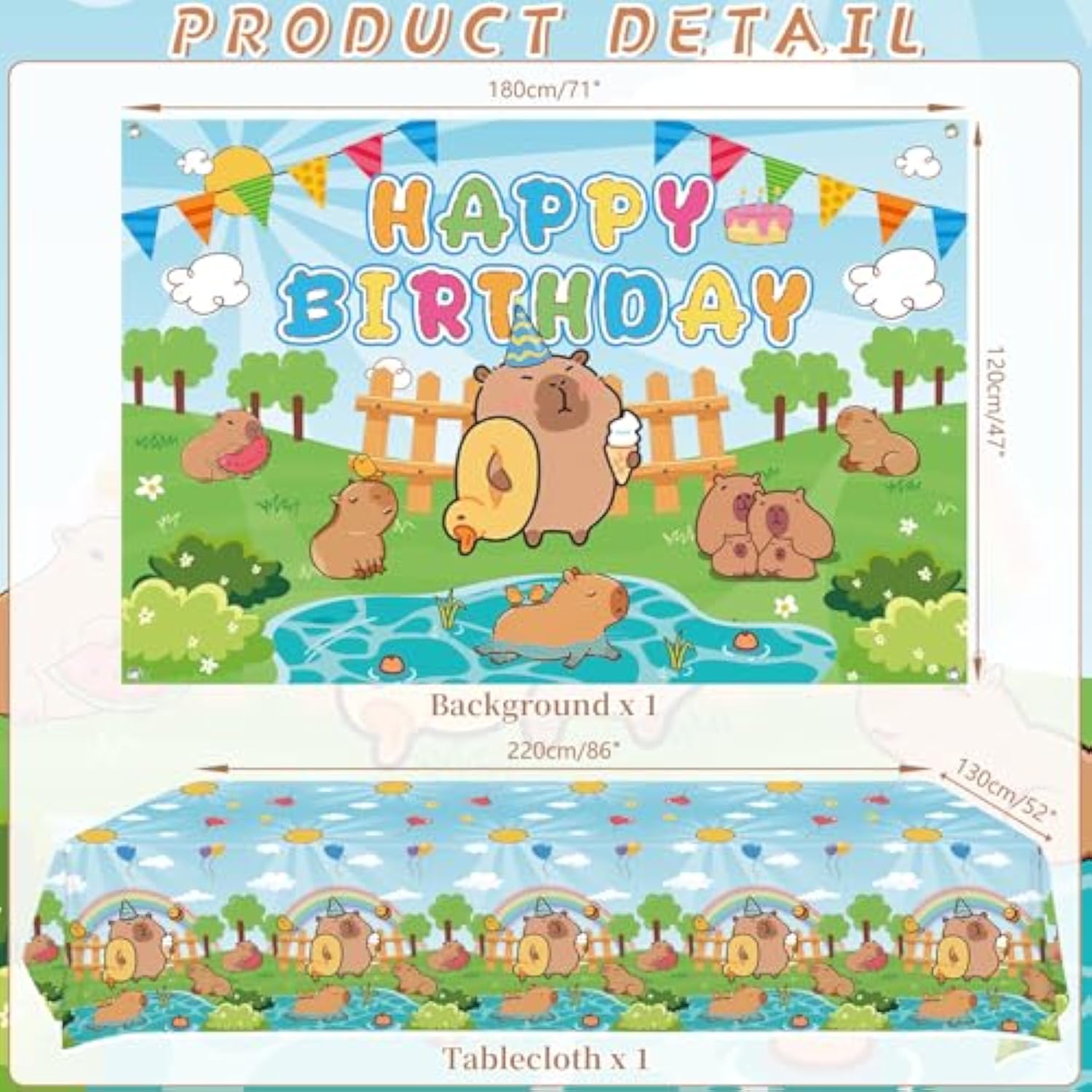 Capybara Birthday Party Set with Backdrop, Balloons, Cake Toppers & Centerpieces
