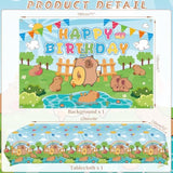Capybara Birthday Party Set with Backdrop, Balloons, Cake Toppers & Centerpieces