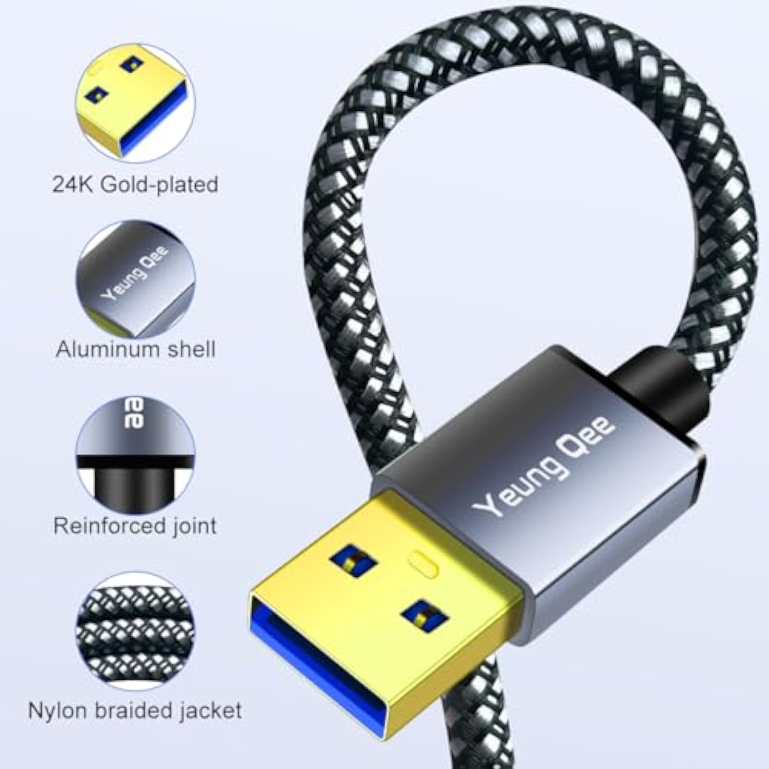 Usb To Usb Cable 20 Ft,Usb 3.0 A To A Male Cable Double End Cord Compatible For Data Transfer,Hard Drive,Laptop,Dvd,Tv, Hub And More (20Ft/6M)