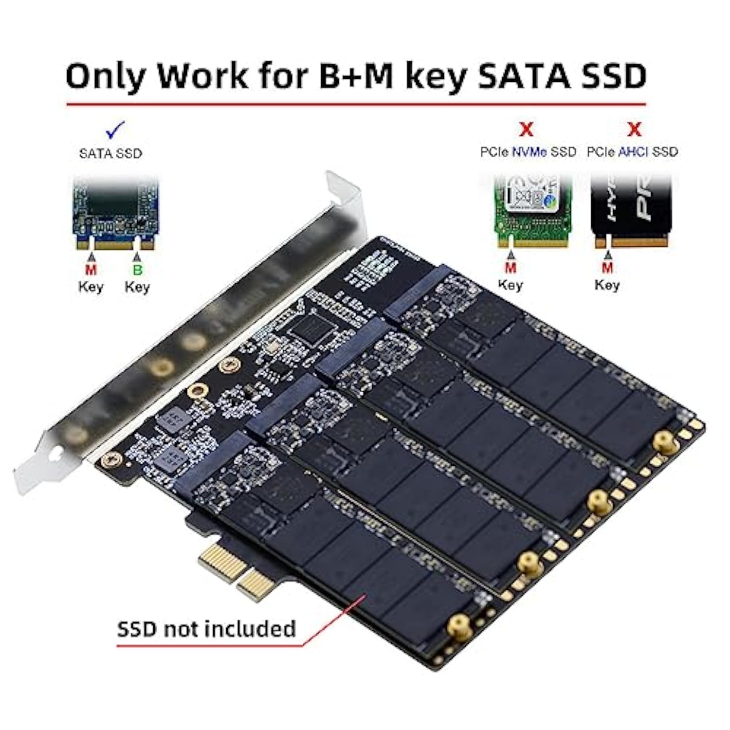 Four Sata Ngff Key B+M Ssd To Pci-E 1X Mainboard Desktop Adapter Converter Ssd