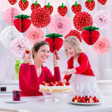 Strawberry Party Decorations Kit Red Pink White Tissue Pom Poms, Honeycomb Ball, Lanterns, Garland & Fans For 1St Birthday, Baby Shower, Bridal, Berry-Themed Girls Sweet Fruit Party Décor