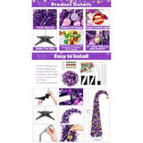 Whimsical Christmas Tree With Ball String Lights 5Ft Pop Up Curved Tree With 15 Ball Lights & Hanging Ornaments Collapsible Tinsel Tree For Apartment Porch Home Xmas Decorations,Purple