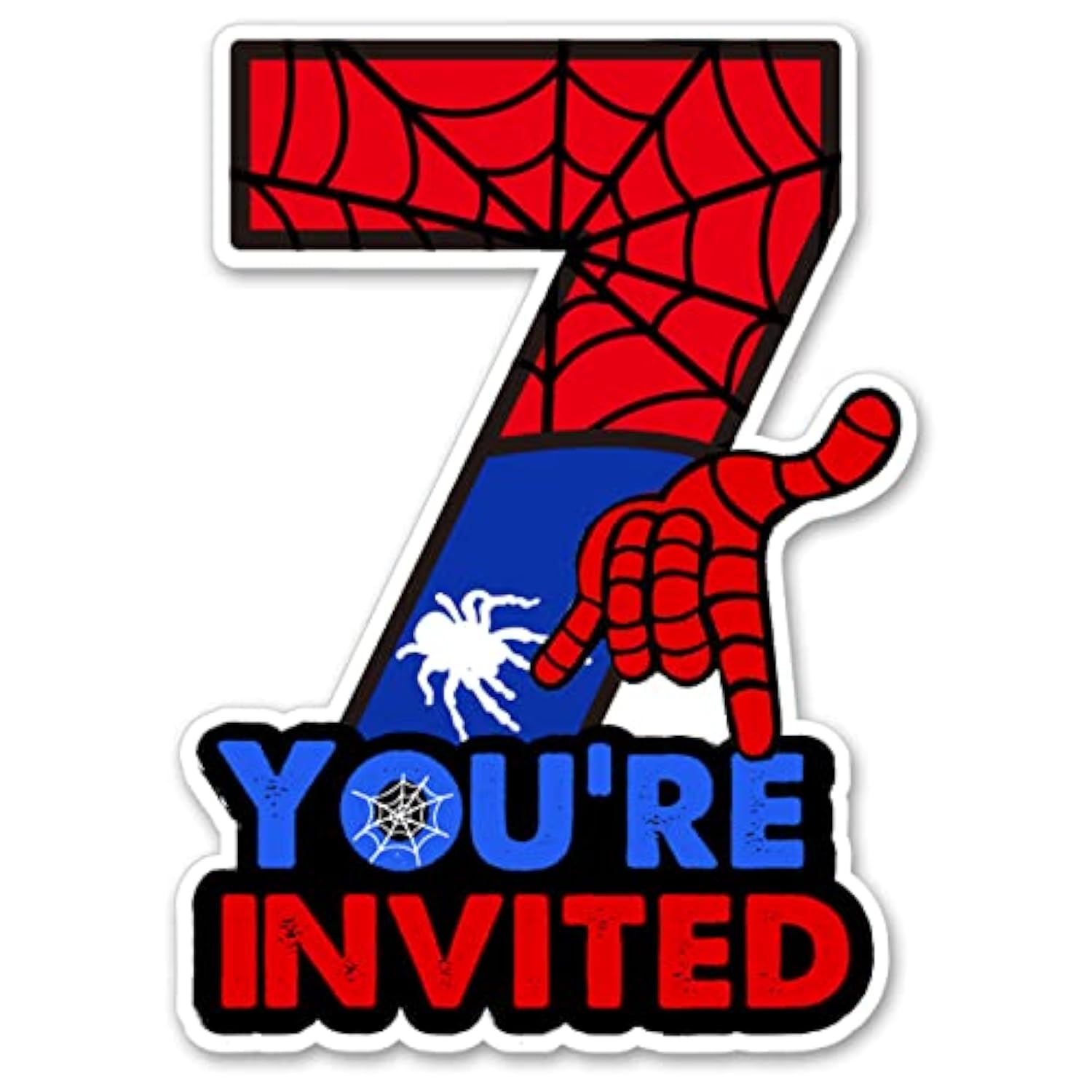 Cute Superhero 7Th Birthday Party Invitations Glitter Super Hero 7 Year Old Boy Birthday Shaped Invites Fill-In Invitations With Envelopes, Set Of 20