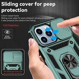 iPhone 13 Pro Max Case with Camera Lens Cover HD Screen Protector, Military Grade Ring Car Mount Kickstand Hybrid Hard PC Soft TPU Shockproof Protective Case, Green