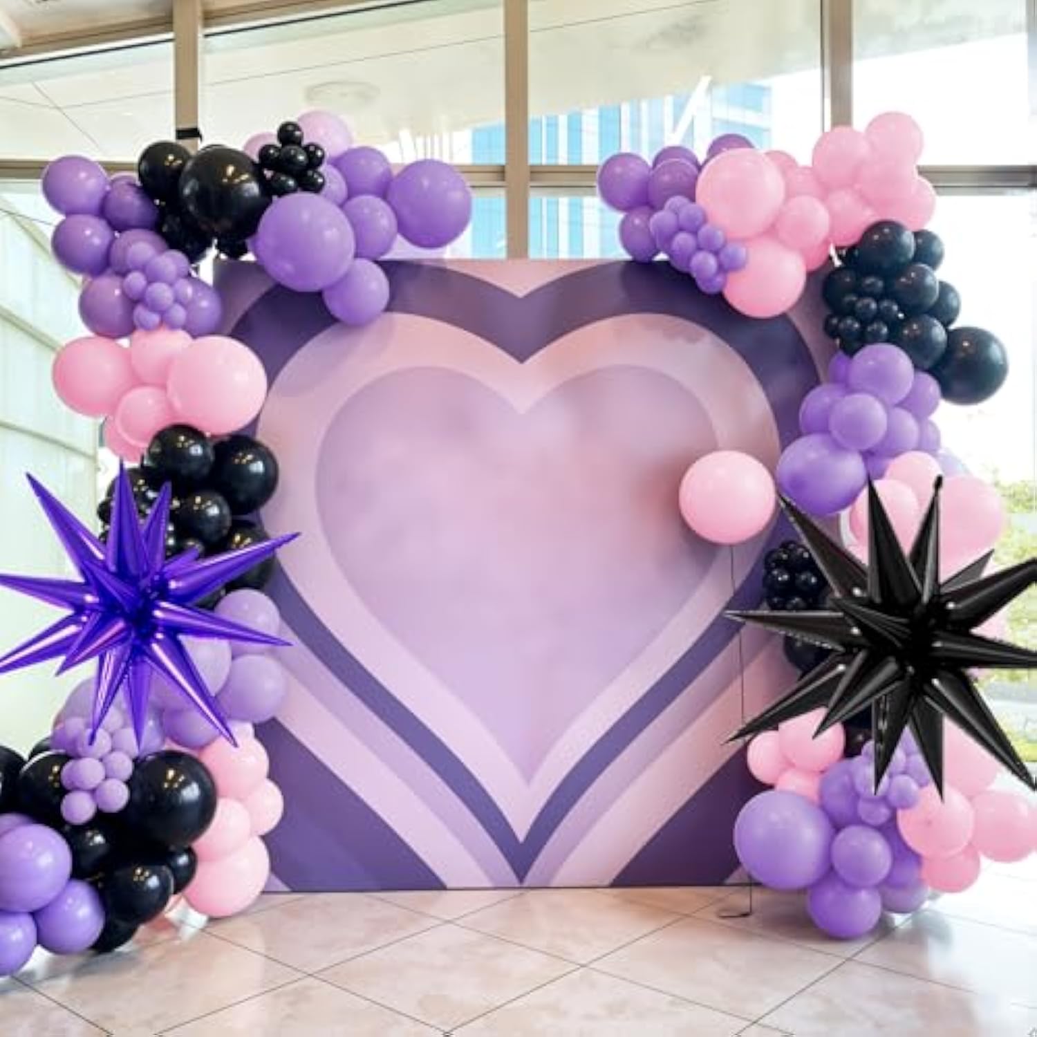 Pink And Purple Balloon Arch Garland Kit, Black Macaron Metallic Purple Pink Birthday Balloons, Star Foil Balloons For Kids Princess Girl Cartoon Theme Birthday Decorations Baby Shower Party Backdrop