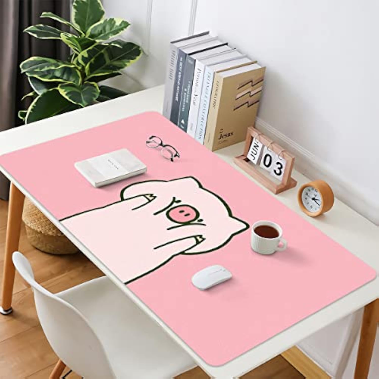 Cute Kawaii Pig Pink Extended Gaming Keyboard Mouse Pad, Non-Slip Leather Home Office Desk Mat Protector