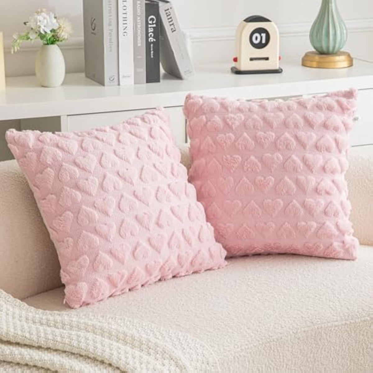 Set Of 2 Heart Love Cute Pink Decorative Valentines Throw Pillow Covers 18X18, Soft Plush Faux Fur Pillow Covers For Couch Sofa Home Valentines Day Decoration