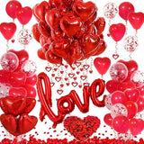Valentines Day Decorations with Red Heart Balloons and Love Balloon, Fake Rose Petals with Red Balloons and Heart Hanging Decor for Valentines Day Party Wedding Anniversary Engagement Decor
