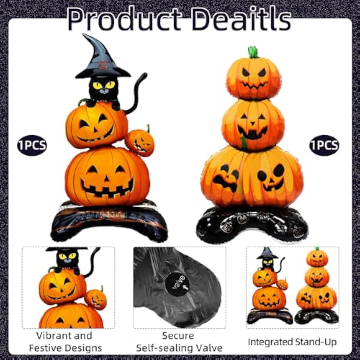 2Pc Large Halloween Foil Balloons – 43" Pumpkin & 27" Black Cat Decoration