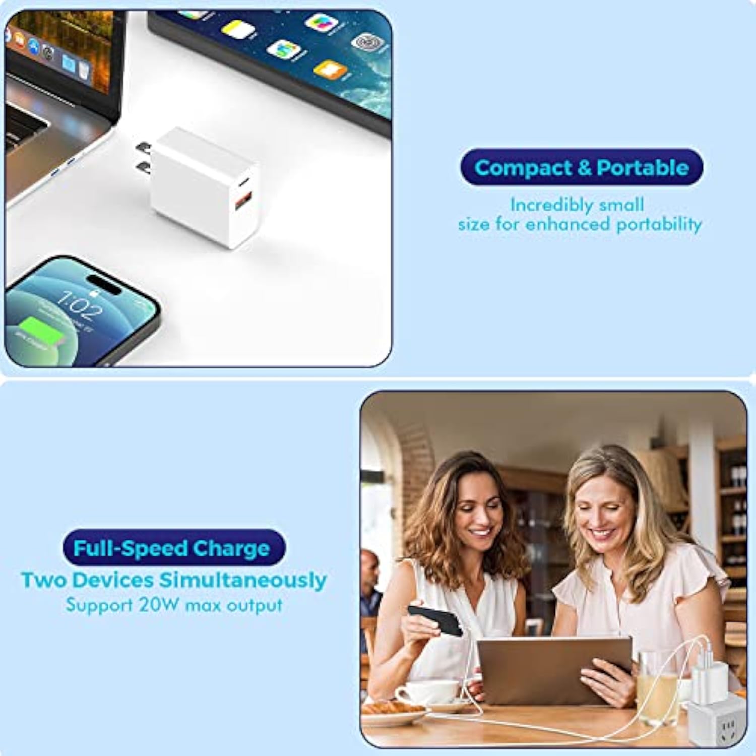 Iphone 16/15 Charger Block, 2Pack 20W Dual Port Pd Fast Usb C Wall Charger Adapter + Usb A Quick Charging Brick Plug Compatible With Iphone 16/15/14/13/12/11/Pro Max/Plus/Xs/Xr/X,Ipad,Airpods And More