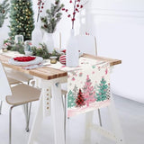 Merry Christmas Tree Table Runner 13X72 Inch Pink Green Xmas Trees Snowflakes Pine Branch Winter Holiday Kitchen Dining Table Decoration For Indoor Outdoor Home Party Décor