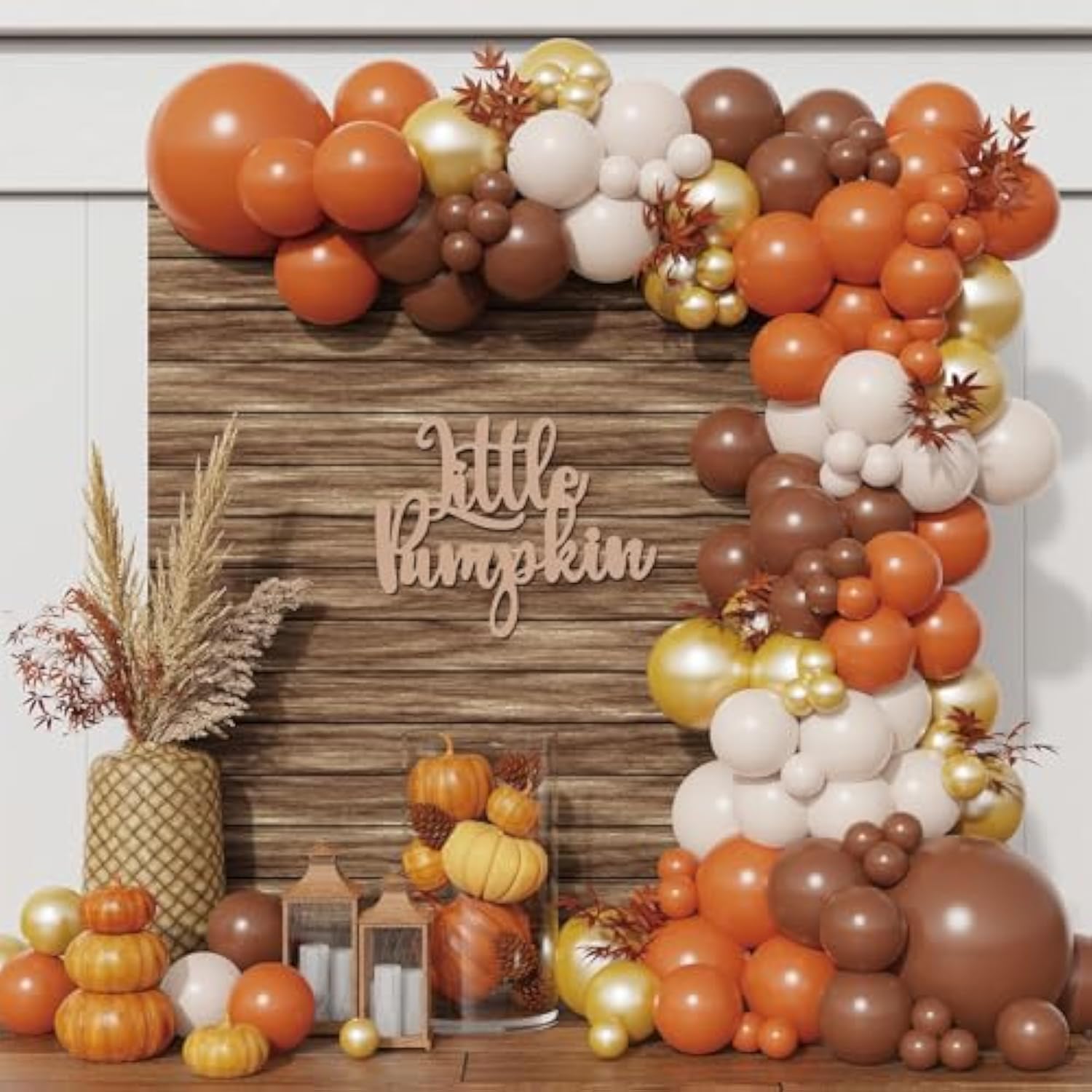 152PCS Little Pumpkin Balloon Arch Kit with Orange Brown Balloons for Fall Party