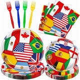 96 PCS 2026 Soccer Plates and Napkins, Soccer Birthday Party Decorations with Dinner Plates, Dessert Plates, Napkins and Forks for Sports Soccer Party, Serves 24