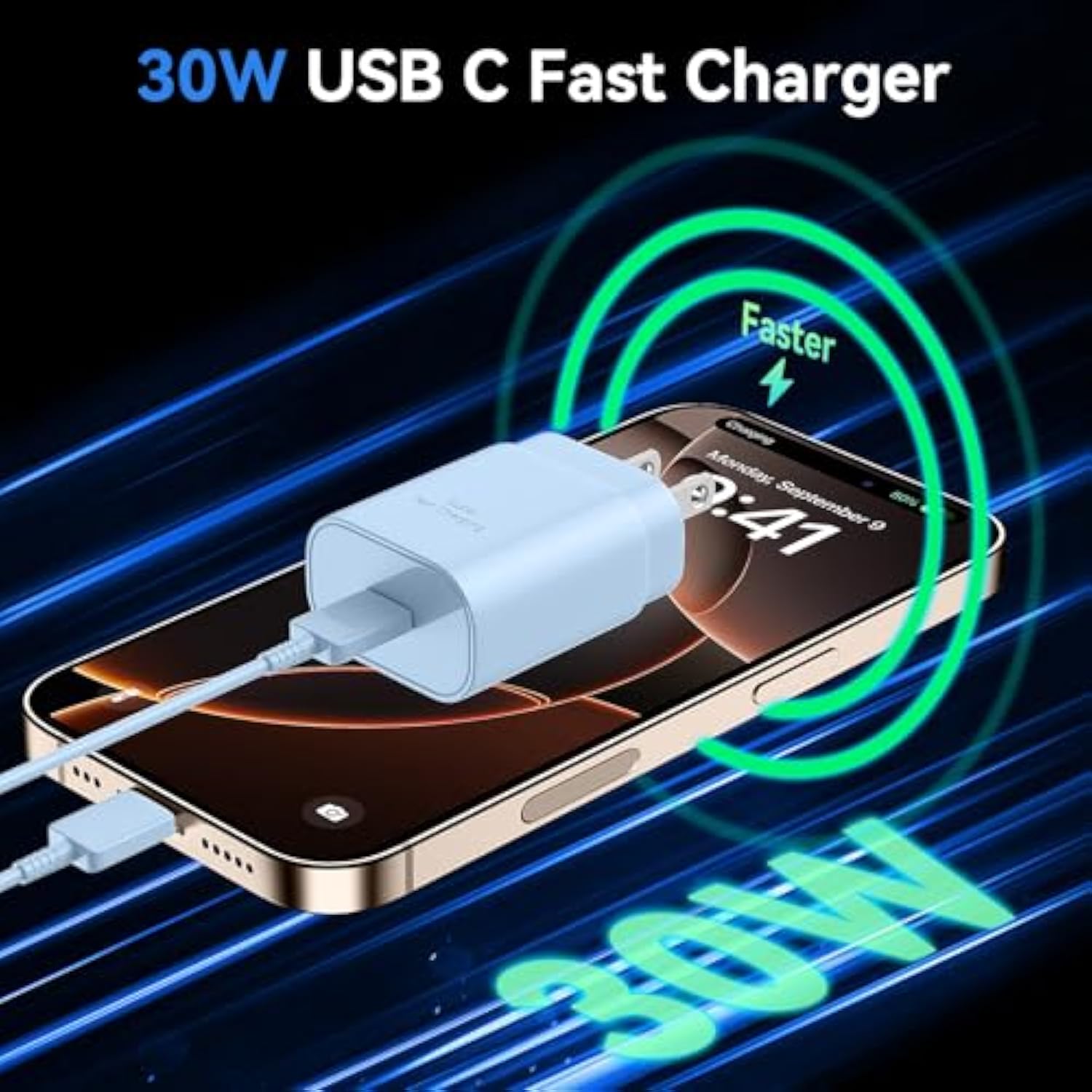 Phone 17 16 15 Charger Fast Charging, 30W Usb C Charger Block With 6.6Ft Long C Chargers Cord Cable For Phone 17 16 15 Pro Max/16 15 Pro/16 15 Plus/16/15, Ipad-Blue