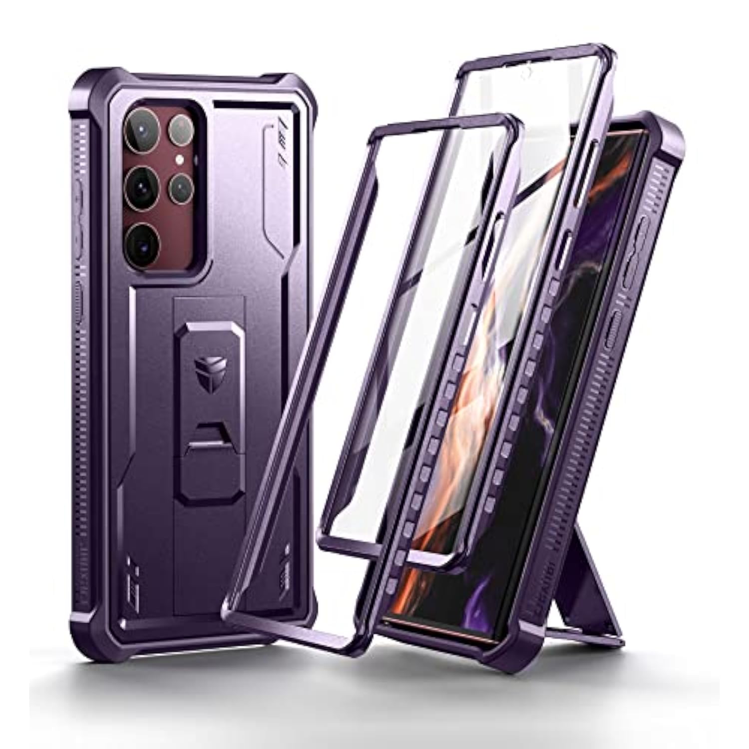 Full Body Case For Galaxy S22 Ultra 5G/6.8 Inches, [Extra Front Frame] Heavy Duty Military Grade Protection Built-In Screen Protector And Kickstand For Samsung S22 Ultra 5G,Phantom Purple