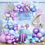Snow-Themed 4th Birthday Decor – Snowflake Balloon Arch, Silver #4 Tower & Star Balloons for Girls