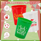 Christmas Plastic Cups 16Oz Merry Xmas Theme Red Green White Reusable Cups Decorative Holiday Party Drinkware For Hot Cold Drinks Coffee Juice Beer Candy Snacks Winter New Year Party, 30 Pcs