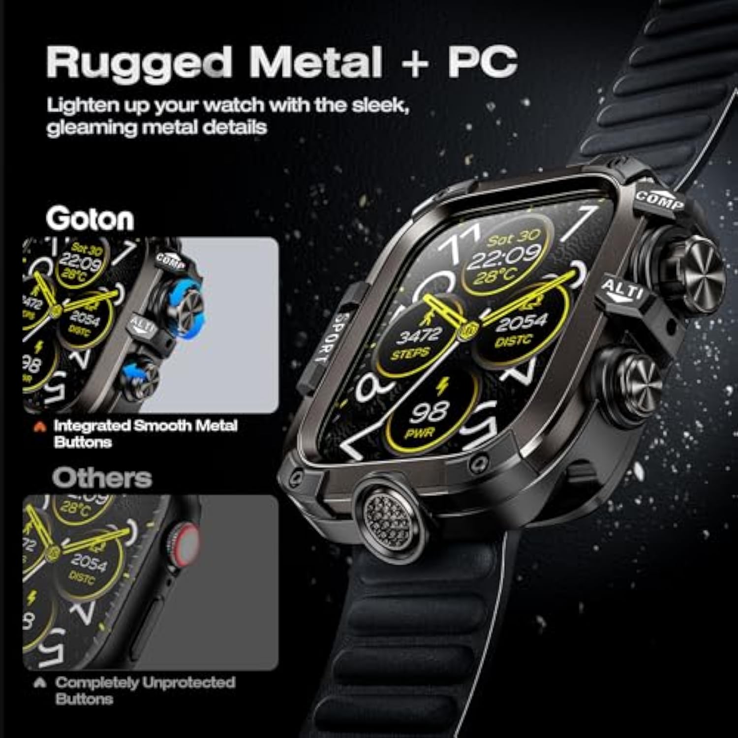 3 In 1 Metal Pc Case For Apple Watch Screen Protector 44Mm, 360° Protective Rugged Tempered Glass Waterproof Face Cover Bumper For Apple Watch Se 3/Se 2/Se, Sereies 6/5/4, 44Mm Black