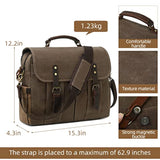Genuine Leather Canvas Satchel Shoulder Briefcase Laptop Bag with USB & Headset Port