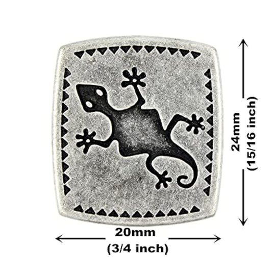 10 Pieces Gecko Rectangle Antique Silver Color Metal Shank Buttons. 24