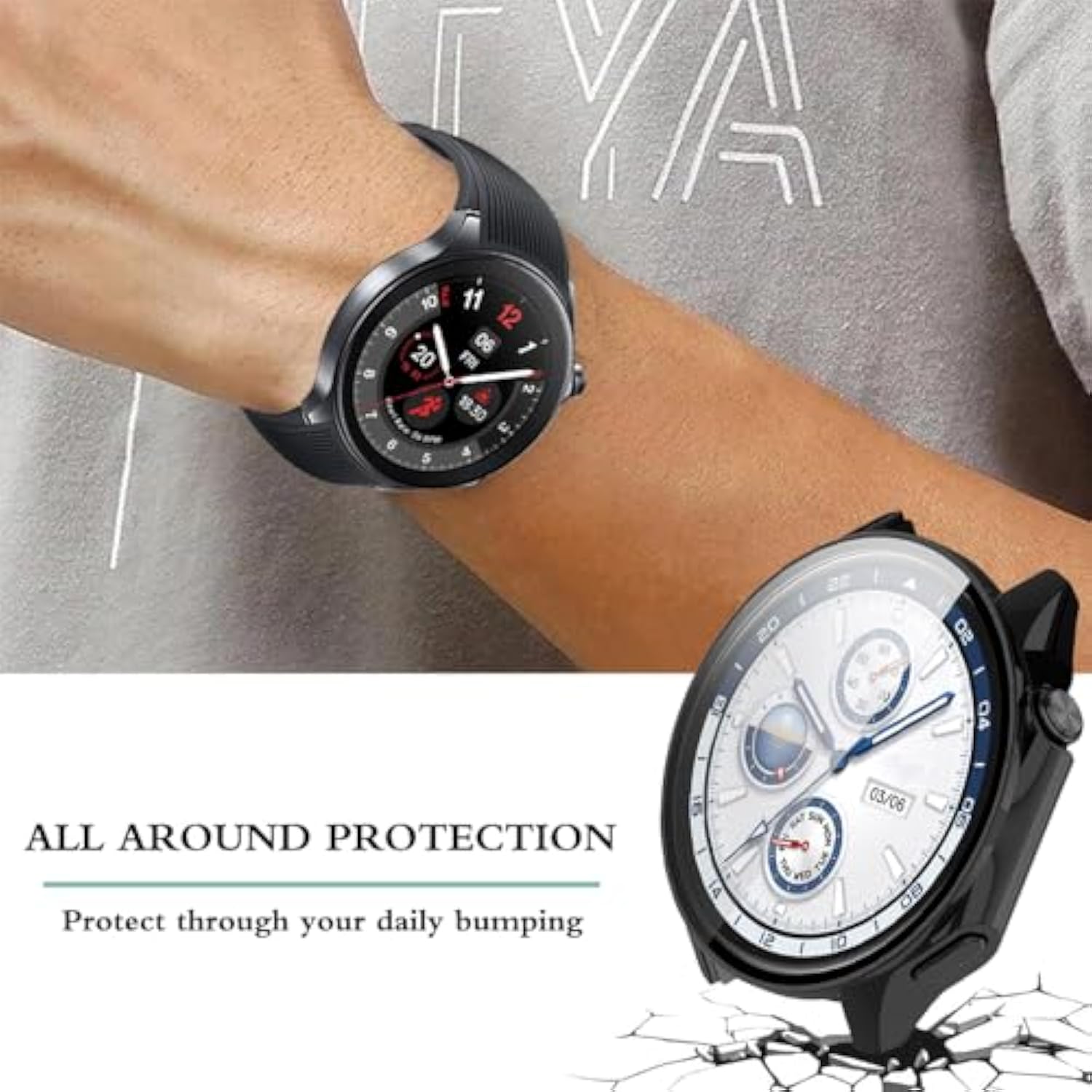 Watch Screen Protector (4+1Pack) Compatible For Oneplus Watch 2 And Case With Tempered Glass Film Hard Pc Bumper Full Coverage Cover, Black