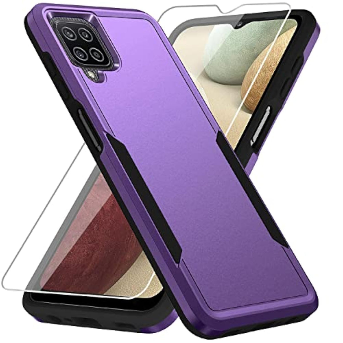For Galaxy A12 Case,With Screen Protector [Military Grade Drop Tested] Heavy-Duty Tough Rugged Slim Shockproof Protective Case For Samsung Galaxy A12, Purple