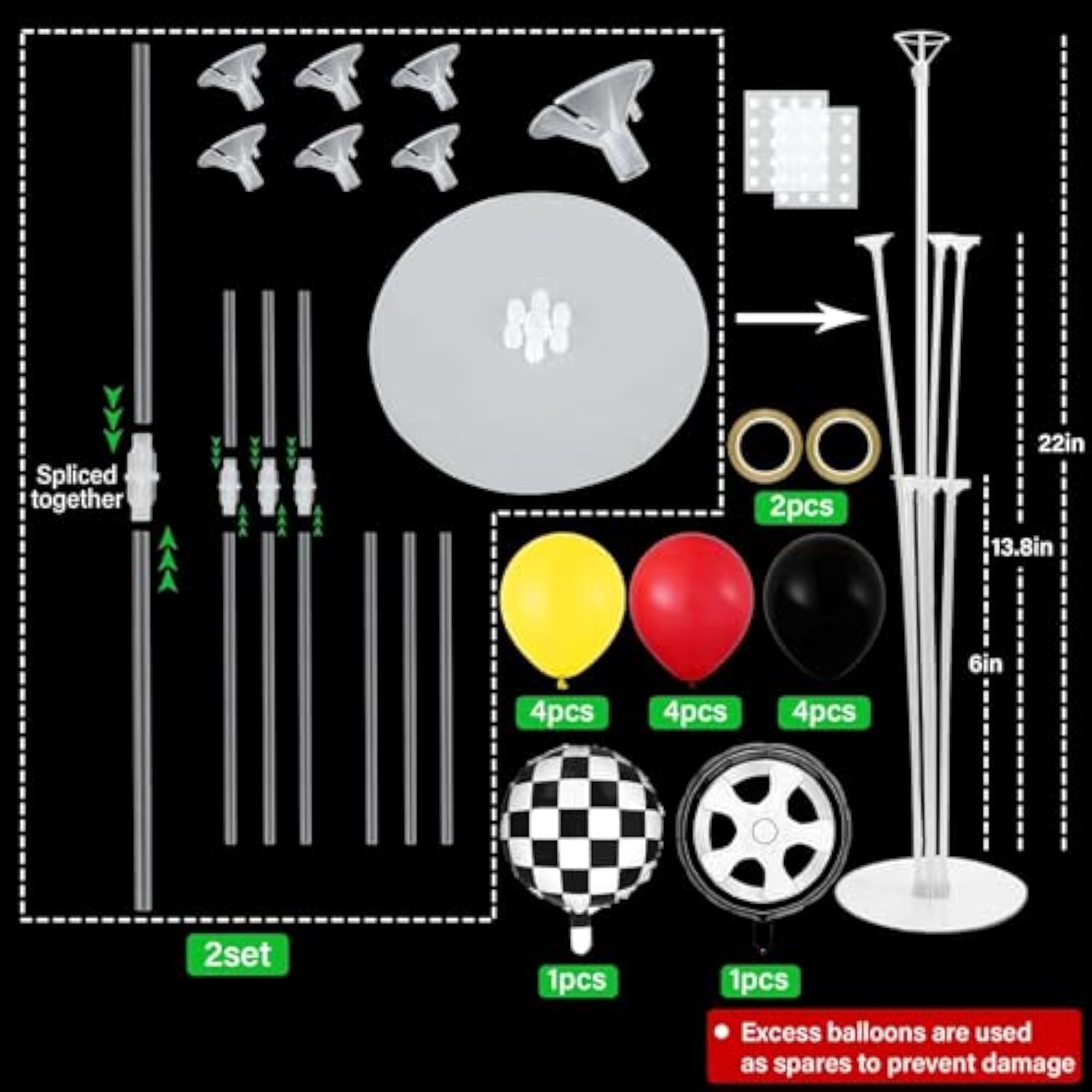 Race Car Balloon Stand Kit 2 Sets with Foil Balloons for Boys Birthday and New Year Party