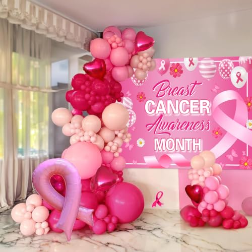 Breast Cancer Awareness Backdrop 8x6FT Pink Ribbon Charity Party Banner