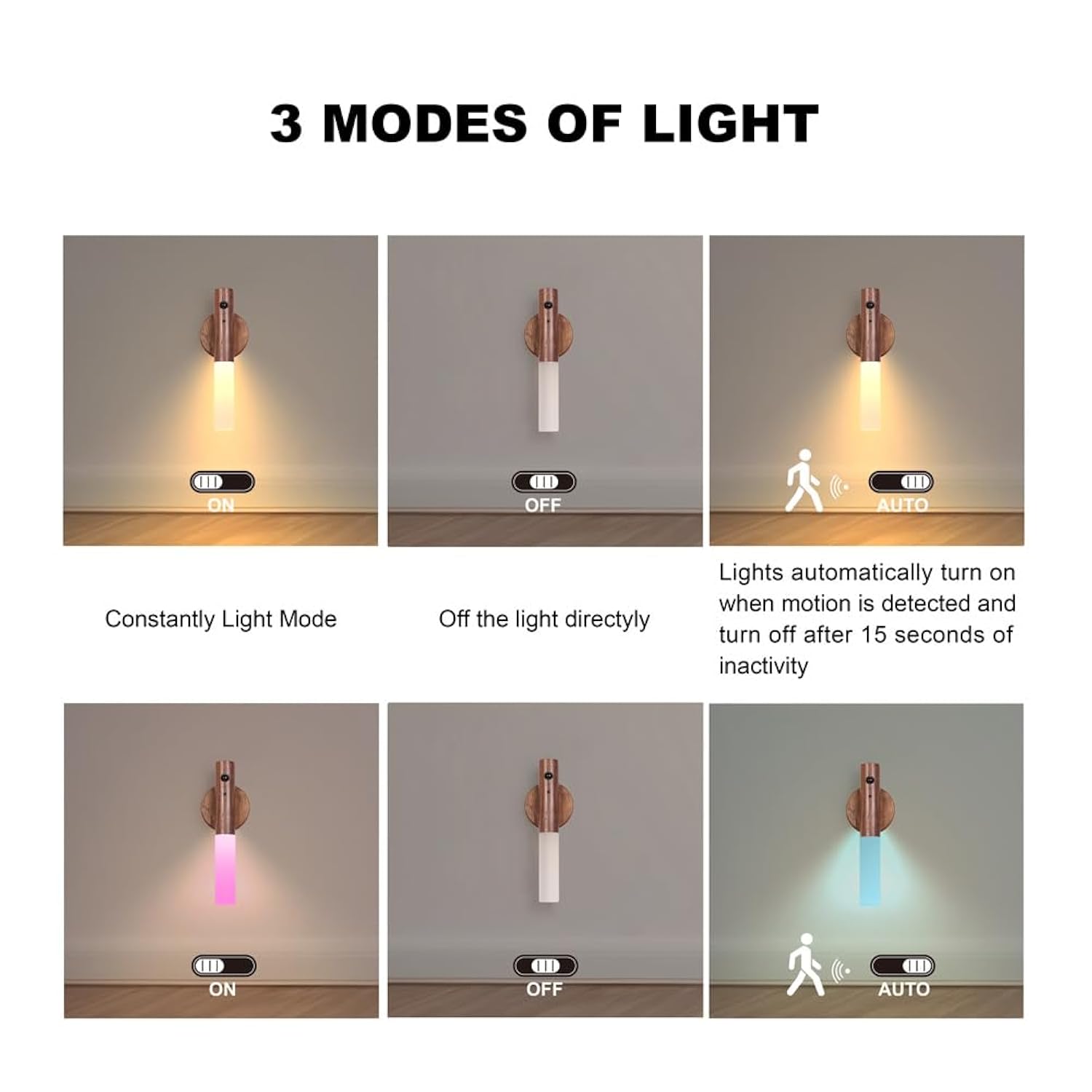 2 Pack Walnut Night Lights With Motion Sensor & Rgb Touch Control | Usb-C Rechargeable Wood Wall Sconces Set For Bedroom Pair, Hallway, Staircase, Bathroom Vanity (Luxury Bundle)
