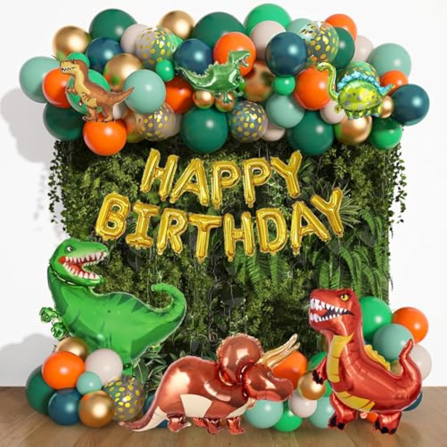 165pcs Dinosaur Balloon Garland Kit, Green & Orange for Jungle Party Decor