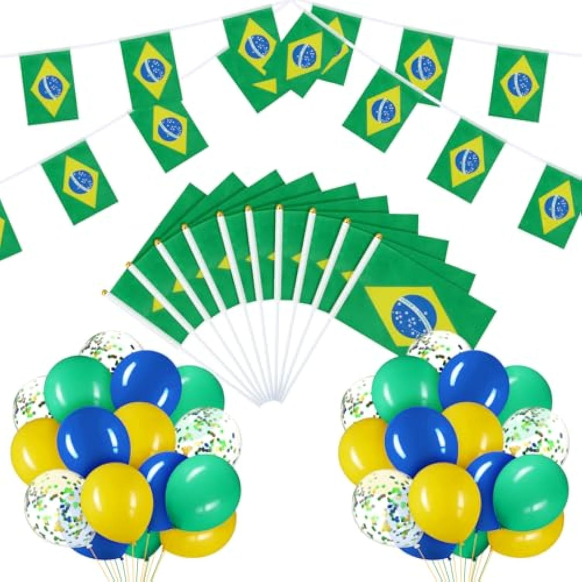 54 Pcs Brazilian String Pennant Banners Brazil Flag Green, Yellow And Blue Latex Balloons With Confetti Balloons Craft Ribbon For Independence Day Patriotic Events Sports Anniversary