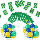 54 Pcs Brazilian String Pennant Banners Brazil Flag Green, Yellow And Blue Latex Balloons With Confetti Balloons Craft Ribbon For Independence Day Patriotic Events Sports Anniversary