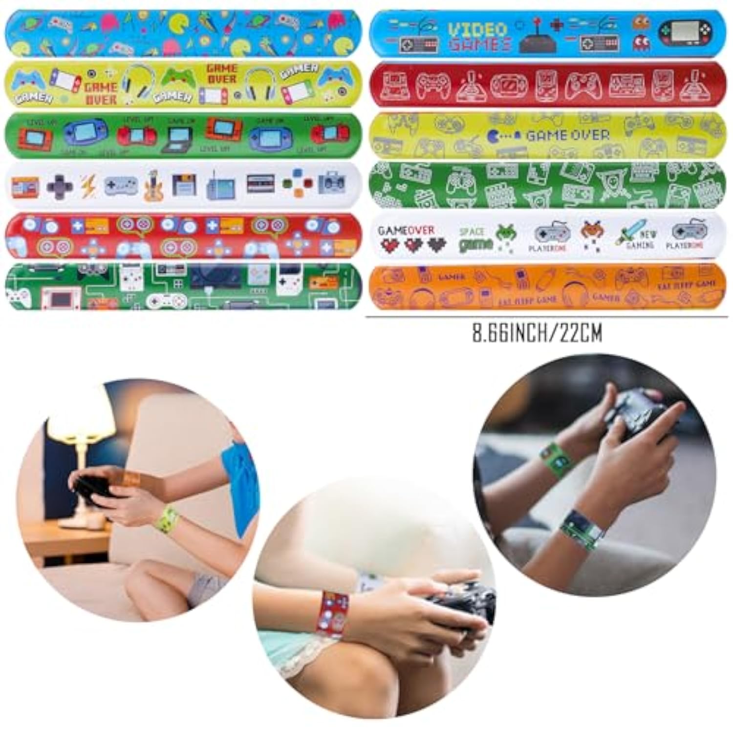 134 Pcs Video Game Party Favors, Includes Video Game Slap Bracelet Keychain Stamper Whistle Mesh Bag Card Stickers Tattoos For Kids Gaming Party Favors Birthday Goodie Bag Fillers
