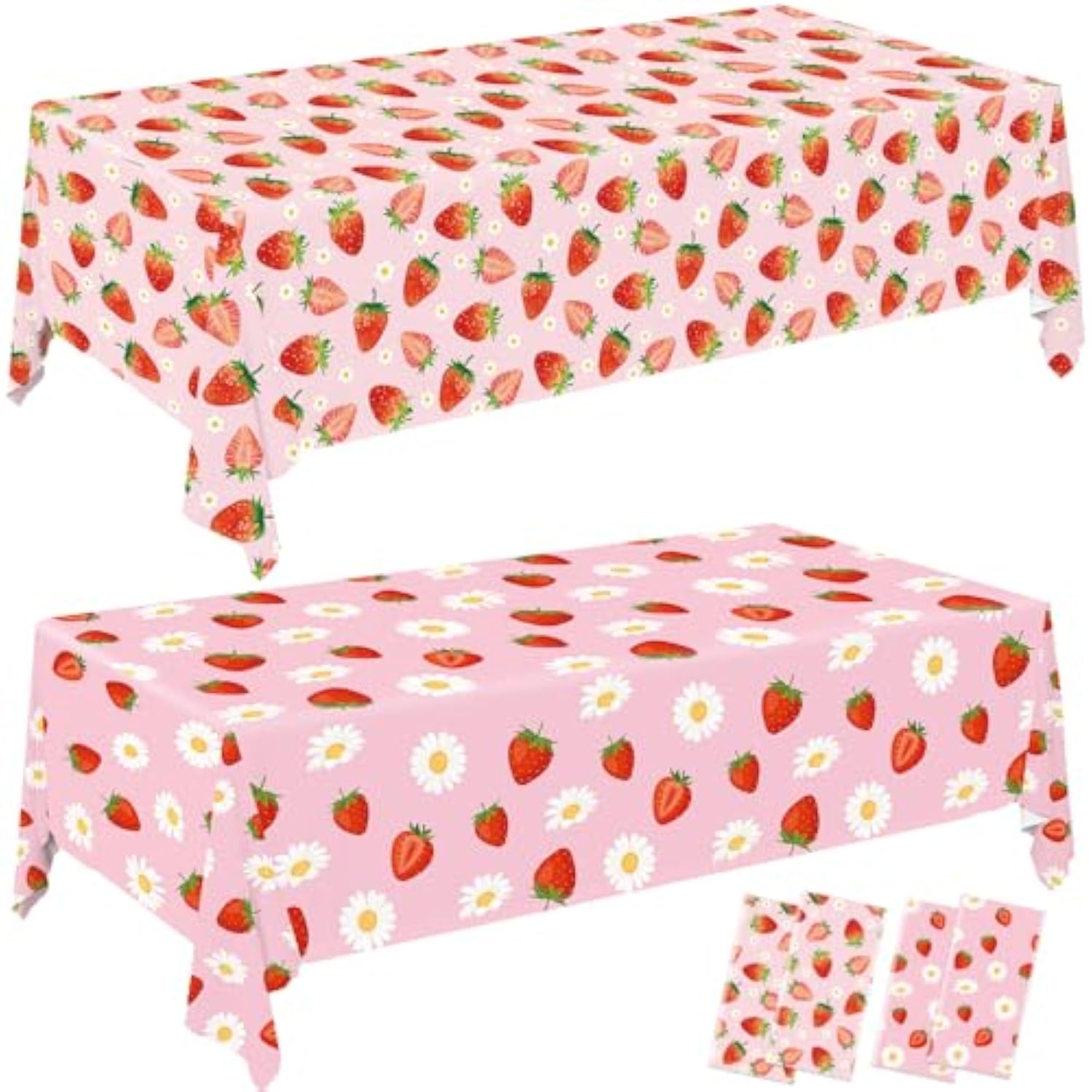 4 Pack Strawberry Tablecloths Berry Sweet Plastic Table Cover For Birthday Decorations Strawberry Baby Shower Party Decorations, 54 X 108 Inch