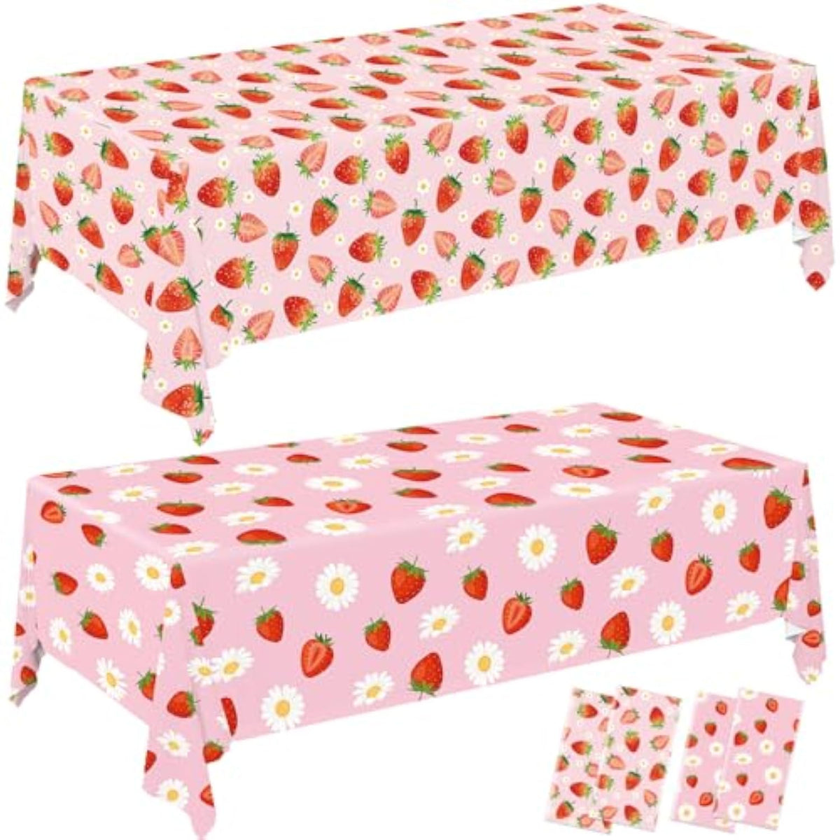 4 Pack Strawberry Tablecloths Berry Sweet Plastic Table Cover For Birthday Decorations Strawberry Baby Shower Party Decorations, 54 X 108 Inch