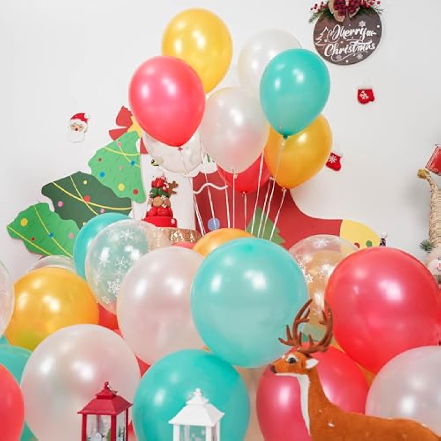 Pearl Red Gold Teal Blue Christmas Balloons Snowflake Print Latex Party Decor