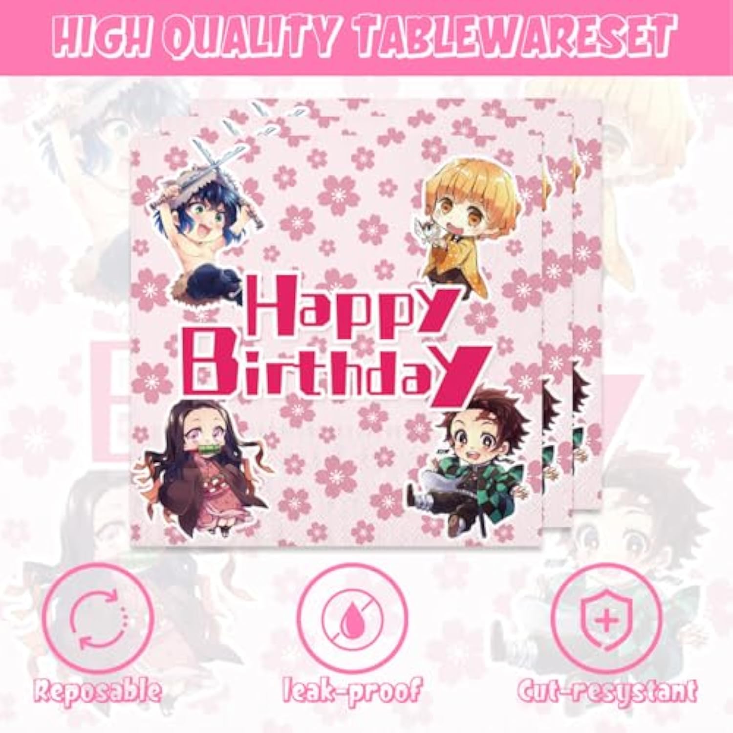 Demon-Slayer Party Supplies 40Pack Include 20 Plates, 20 Napkins Tablecloth For Demon Birthday Party Decoration