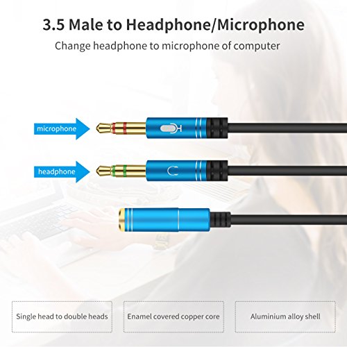 Headphone Splitter for Computer 3.5mm Female to 2 Dual 3.5mm Male Headphone Mic Audio Y Splitter Cable Smartphone Headset to PC Adapter(100CM, Black)
