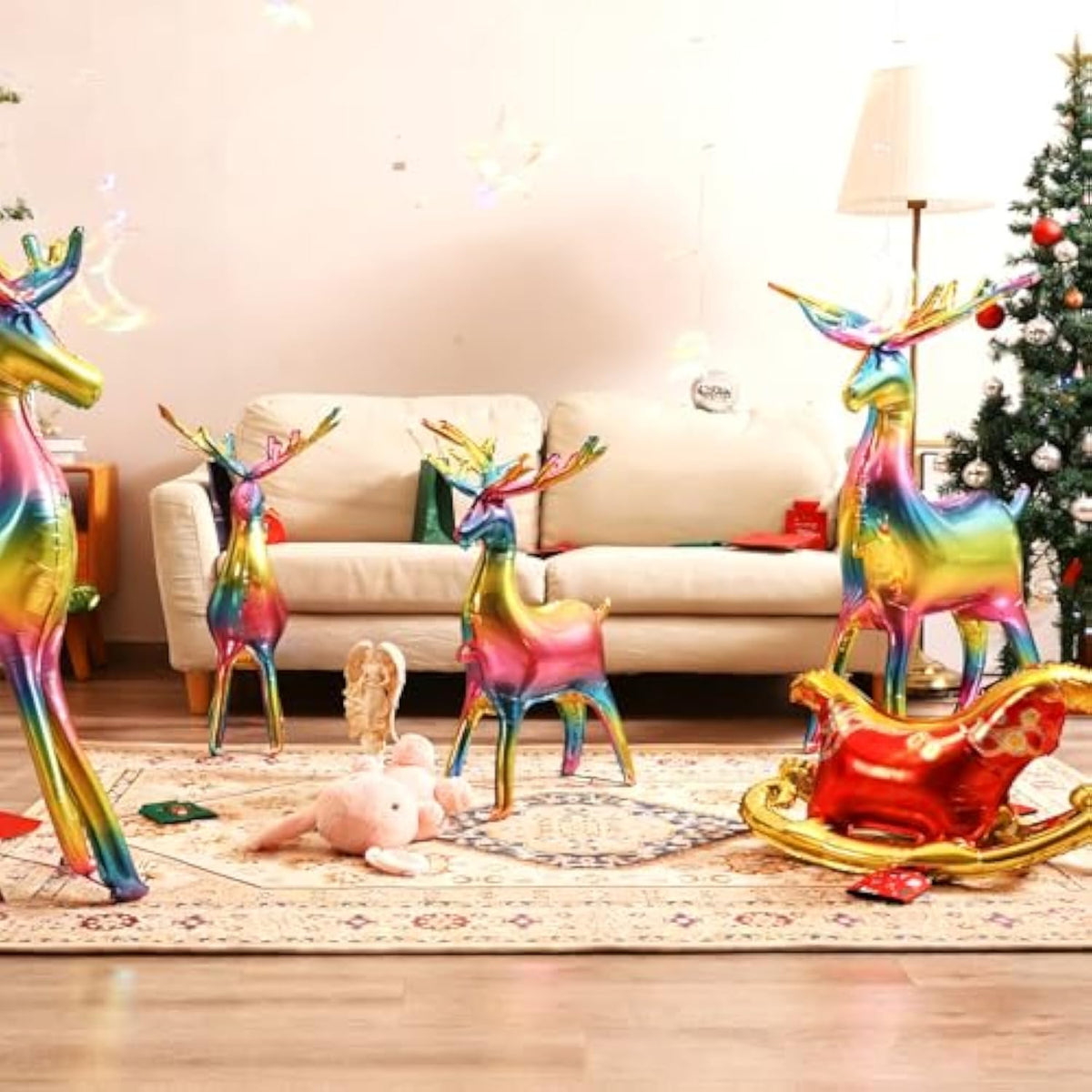 5 Pc Christmas Foil Balloons Reindeer Santa Sleigh Mylar Xmas Party Decor