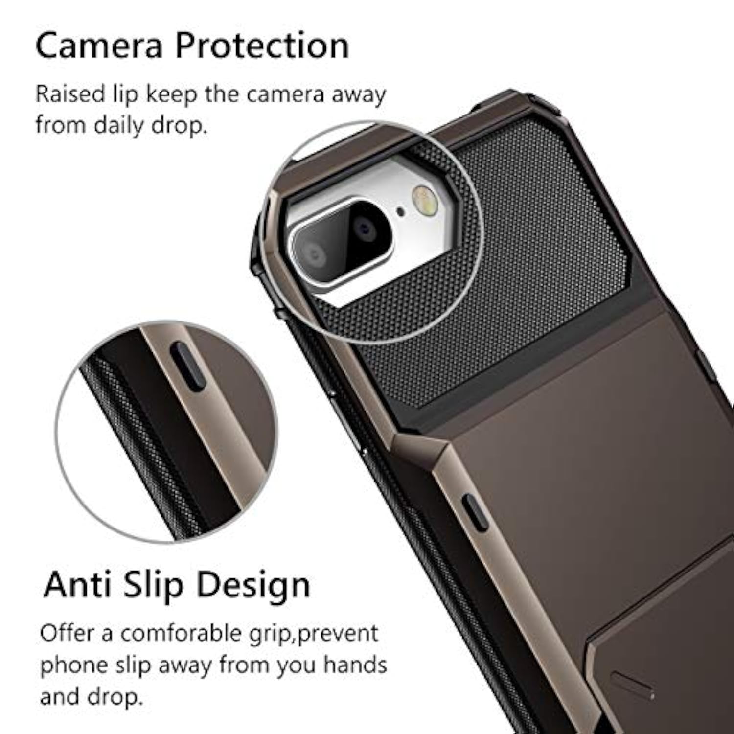 Case For 8 Plus Case Wallet Card Holder Id Slot Scratch Resistant Dual Layer Protective Bumper Rugged Tpu Rubber Armor Hard Shell Cover For 6 Plus 6S Plus 7 Plus Gun Color