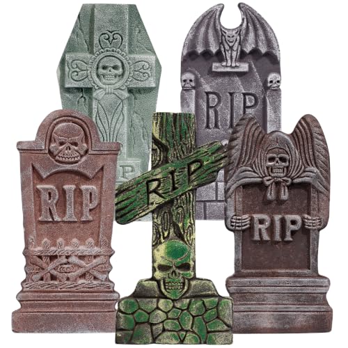 17” Halloween Foam RIP Graveyard Tombstones 5 Pack, Halloween Decorations