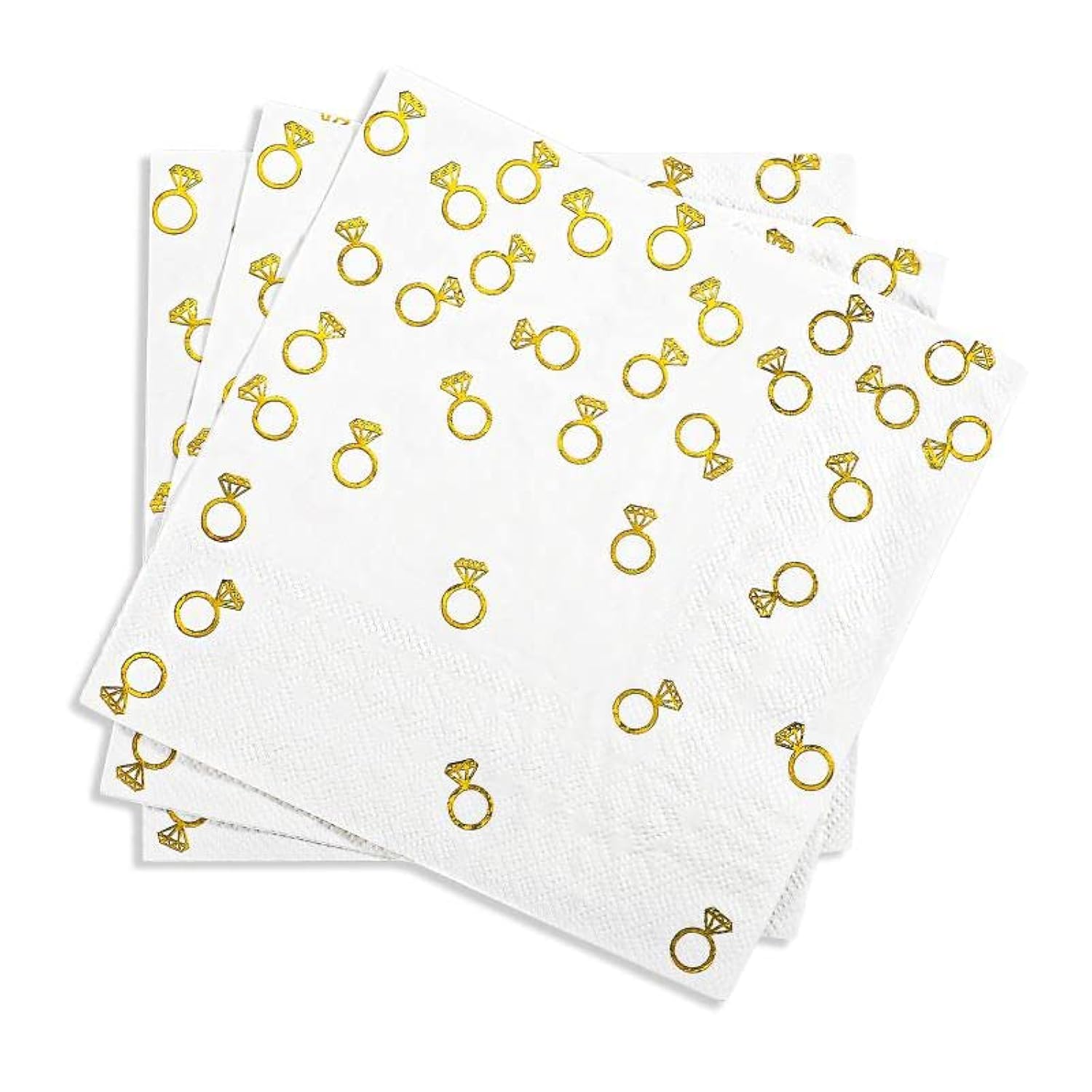 100 Pack 6.3X6.3 Inch Gold Diamond Ring Napkins - 2-Ply Cocktail Napkins Bar Napkins Disposable Party Napkins Paper Napkins Dinner For Bridal Shower Engagement Party Party Decor Valentines Day